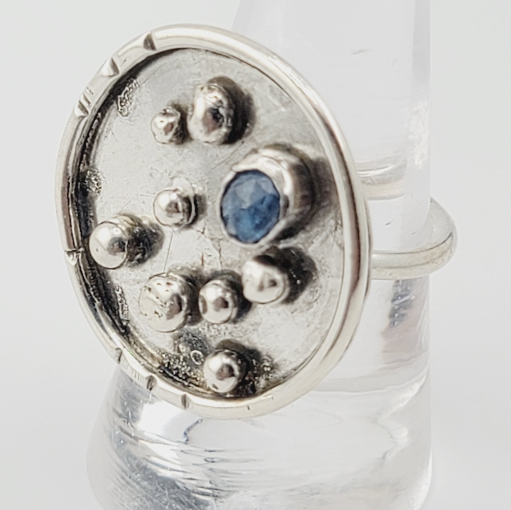 KYANITE ROUND RING HANDMADE IN STERLING SILVER METAL SIZE 7 - Picture 2 of 13